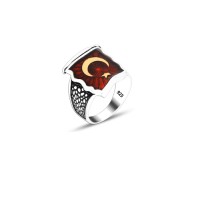 925 Silver Turk Flag Ring For Men