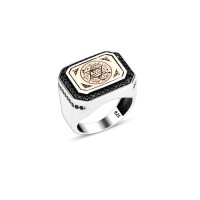 925 Silver Black Cubic Zircon Solomon Seal Ring For Men