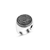 925 Silver Solomon Seal Ring For Men 