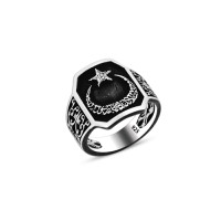 925 Silver Moon and Star Ring For Men 