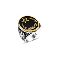 925 Silver Moon and Star Ring For Men 