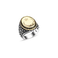 925 Silver Moon and Star Ring For Men 