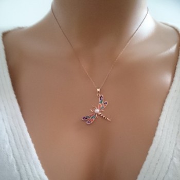 14K Rose Gold Blue Red Butterfly Necklace