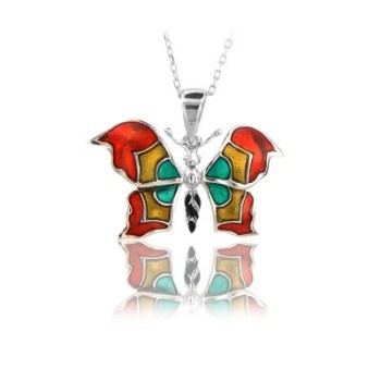 14K Rose Gold Red Turquoise Butterfly Necklace