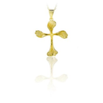 14K Solid Gold Cross Charm Necklace