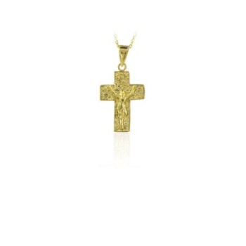 14K Solid Gold Cross Charm Necklace