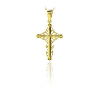 14K Solid Gold Cross Charm Necklace