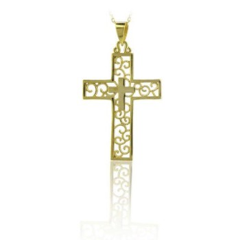 14K Solid Gold Cross Charm Necklace