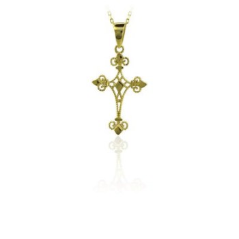 14K Solid Gold Cross Charm Necklace