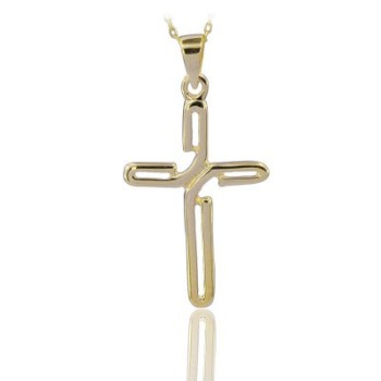 14K Solid Gold Cross Charm Necklace