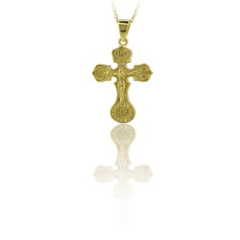 14K Solid Gold Cross Crucifix Charm Necklace