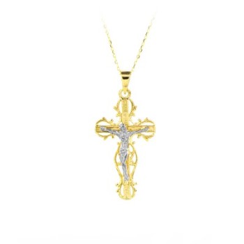 14K Solid Gold Cross Crucifix Charm Necklace