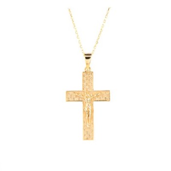 14K Solid Gold Cross Crucifix Charm Necklace