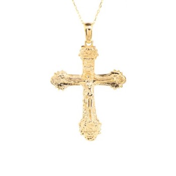 14K Solid Gold Cross Crucifix Charm Necklace