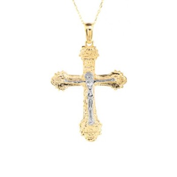 14K Solid Gold Cross Crucifix Charm Necklace