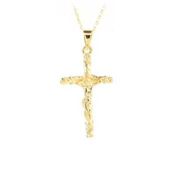 14K Solid Gold Cross Crucifix Charm Necklace