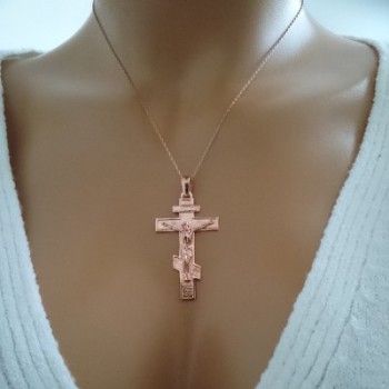 14K Solid Gold Cross Crucifix Charm Necklace