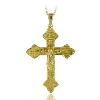 14K Solid Gold Cross Crucifix Charm Necklace