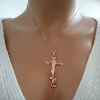 14K Solid Gold Cross Crucifix Charm Necklace