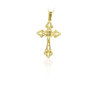 14K Solid Gold Cross Crucifix Charm Necklace