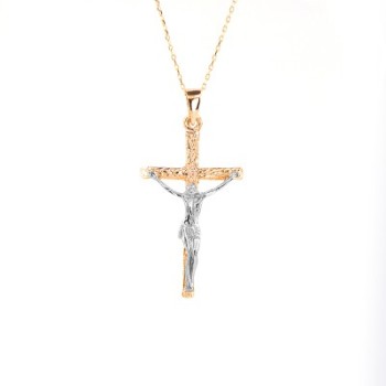 14K Solid Gold Cross Crucifix Charm Necklace