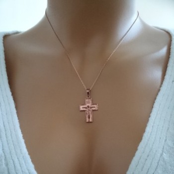 14K Solid Gold Cross Crucifix Charm Necklace