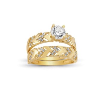 14K Solid Gold Solitaire With Band Engagement Wedding Ring Set