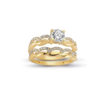 14K Solid Gold Solitaire With Band Engagement Wedding Ring Set