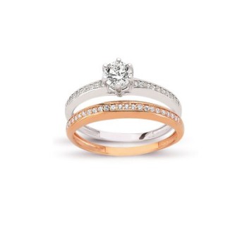 14K Solid Gold Solitaire With Band Engagement Wedding Ring Set