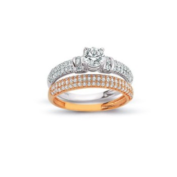 14K Solid Gold Solitaire With Band Engagement Wedding Ring Set