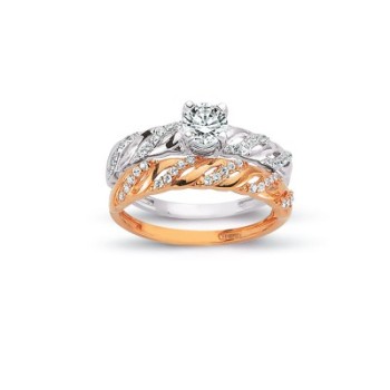 14K Solid Gold Solitaire With Band Engagement Wedding Ring Set