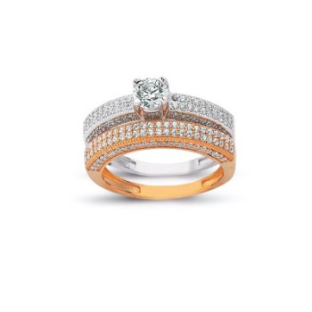 14K Solid Gold Solitaire With Band Engagement Wedding Ring Set