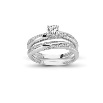 14K Solid Gold Solitaire With Band Engagement Wedding Ring Set