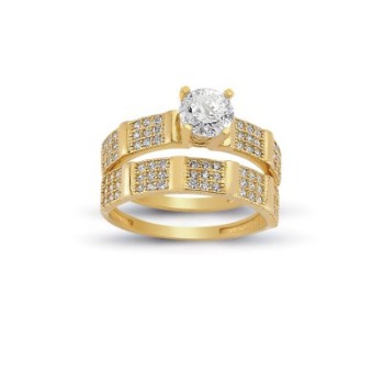 14K Solid Gold Solitaire With Band Engagement Wedding Ring Set