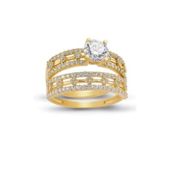 14K Solid Gold Solitaire With Band Engagement Wedding Ring Set