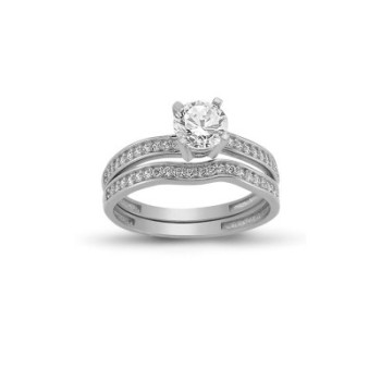 14K Solid Gold Solitaire With Band Engagement Wedding Ring Set