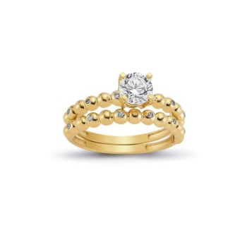 14K Solid Gold Solitaire With Band Engagement Wedding Ring Set