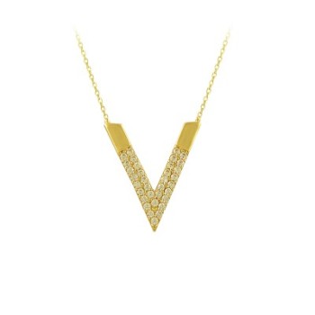 14K Solid Gold V Design Necklace