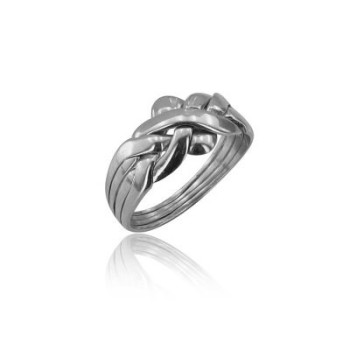 14K Solid White Gold 4 Band Puzzle Ring