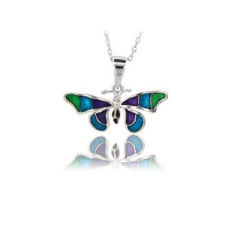 14K White Gold Green Blue Butterfly Necklace