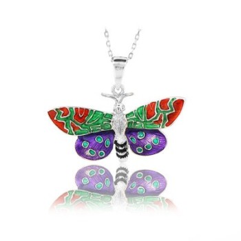 14K White Gold Red Green Butterfly Necklace