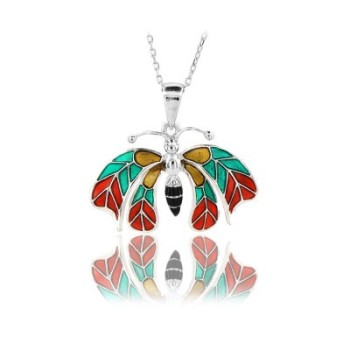 14K White Gold Yellow Turquoise Butterfly Necklace