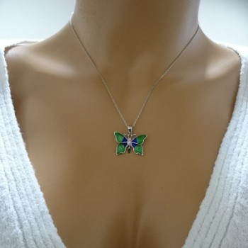 14K White Green Blue Butterfly Necklace