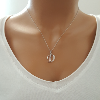 925 K Sterling Silver Personalized Letter  D Necklace