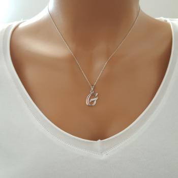 925 K Sterling Silver Personalized Letter  G Necklace