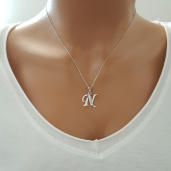 925 K Sterling Silver Personalized Letter  N Necklace