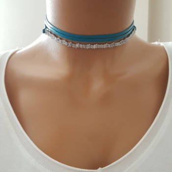 925K Sterling Silver Baguette Choker Necklace