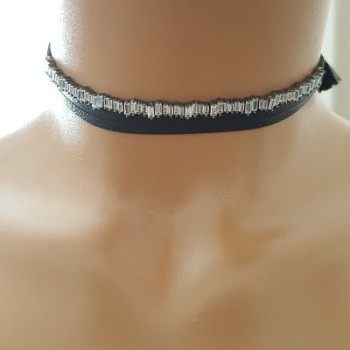 925K Sterling Silver Baguette Choker Necklace