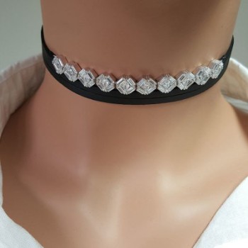 925K Sterling Silver Baguette Choker Necklace