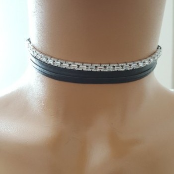 925K Sterling Silver Baguette Choker Necklace Black Choker Leather Choker Cz Diamond Choker